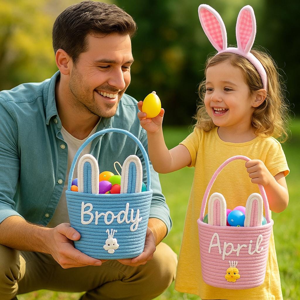 Panier Personnalisé Chasse aux Œufs | Personalized Egg Hunt Basket - Nom Brodé | Embroidered Name 🐰