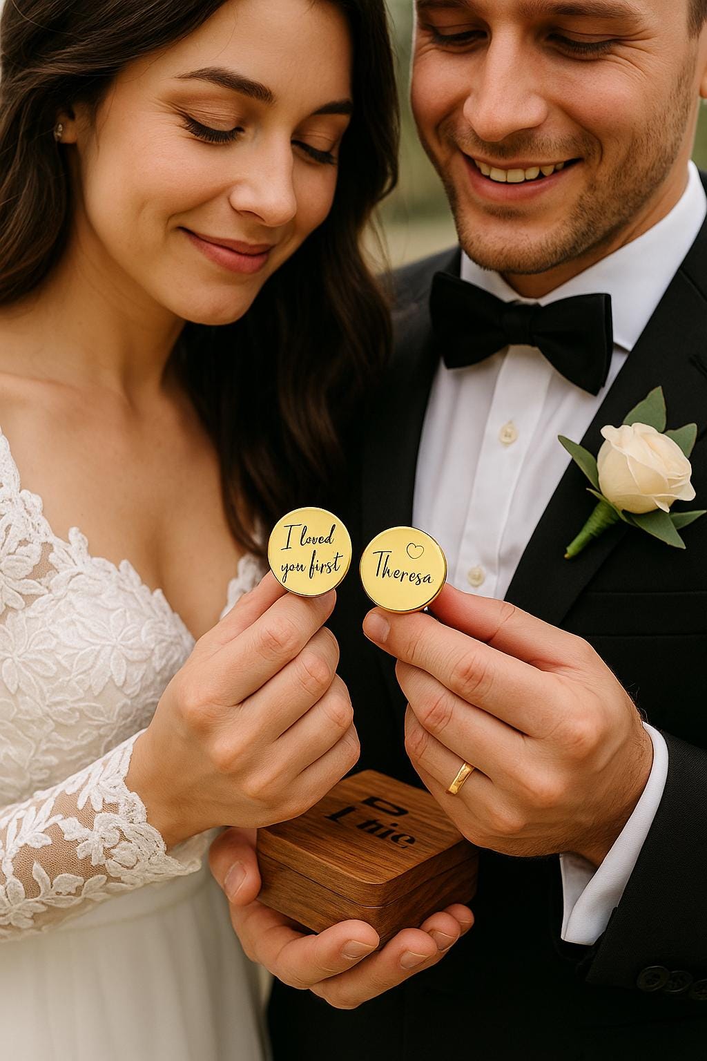 Boutons Manchette Père Mariée Or - Gravure Personnalisée Homme | Father Bride Cufflinks Gold - Men's Personalized Engraving