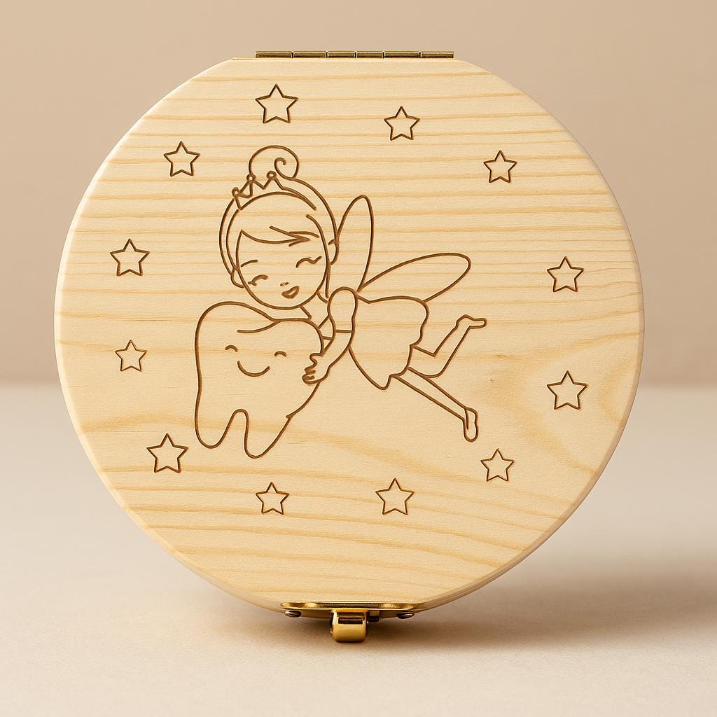 Boîte à dents de lait en bois – Souvenir de la Fée des Dents – Rose poudré – Cadeau idéal pour nouveau-né