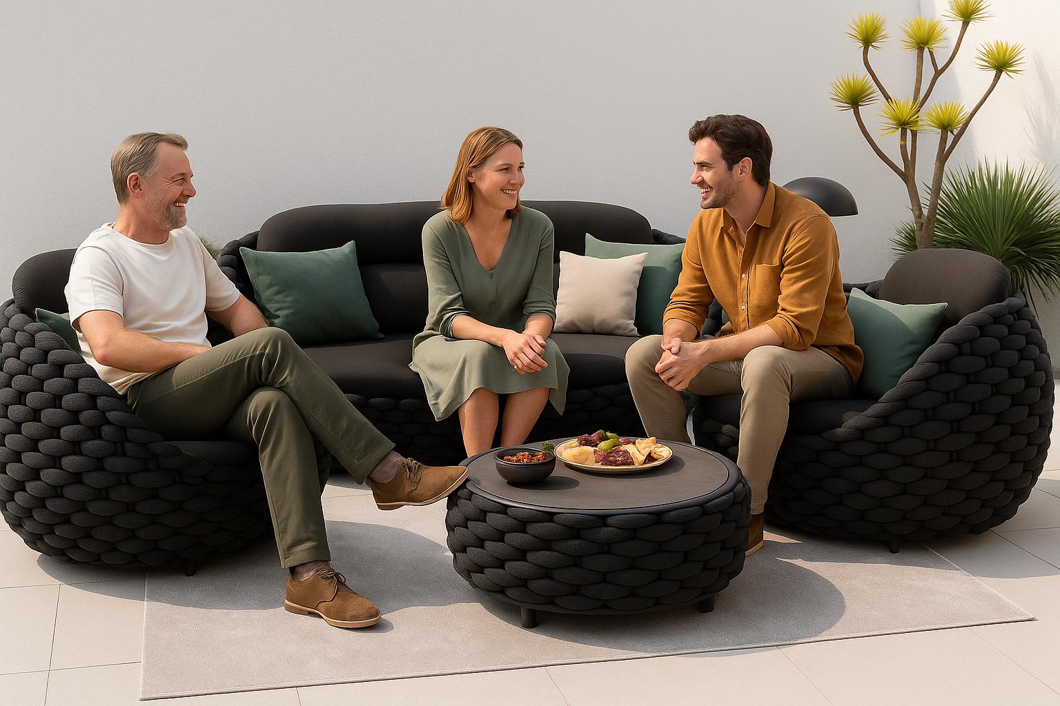 Salon de jardin de luxe en rotin | Mobilier de salon d'extérieur, design bohème tissé, terrasse chic, espace détente, rotin artisanal, respectueux de l'environnement 