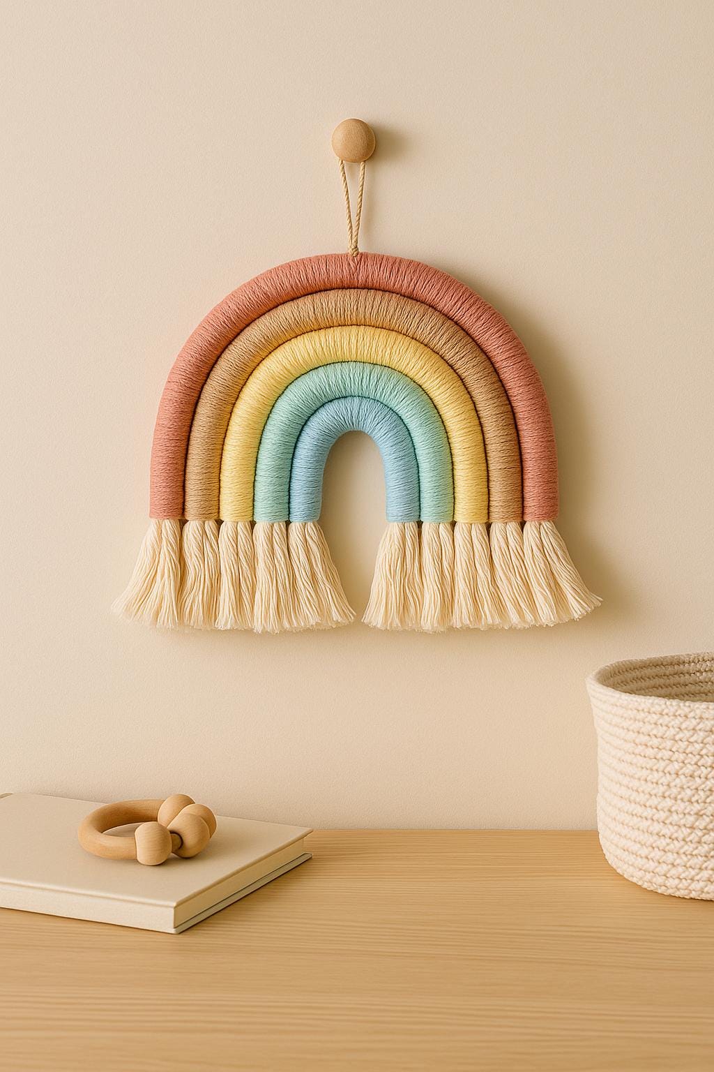 Rainbow Macrame Wall Hanging – Boho Nursery Decor for Baby & Kids Room – Handmade Gift Idea