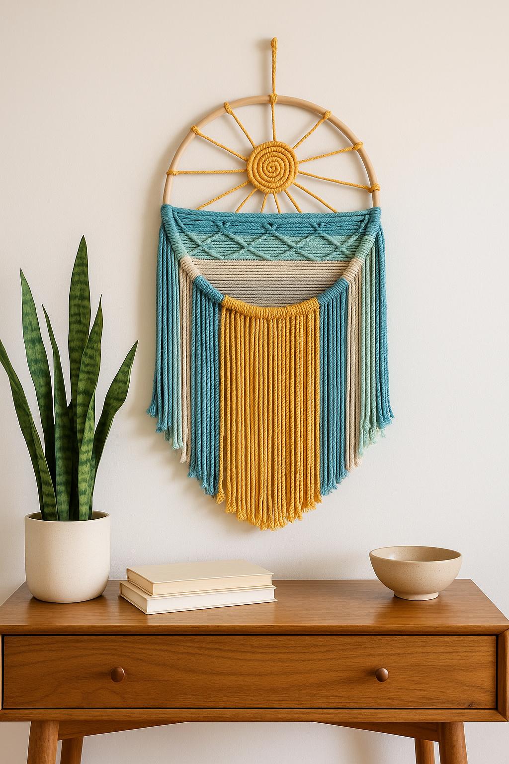 Boho Macrame Wall Hanging – Vertical Rainbow Tapestry in Cotton | Handmade Woven Wall Decor