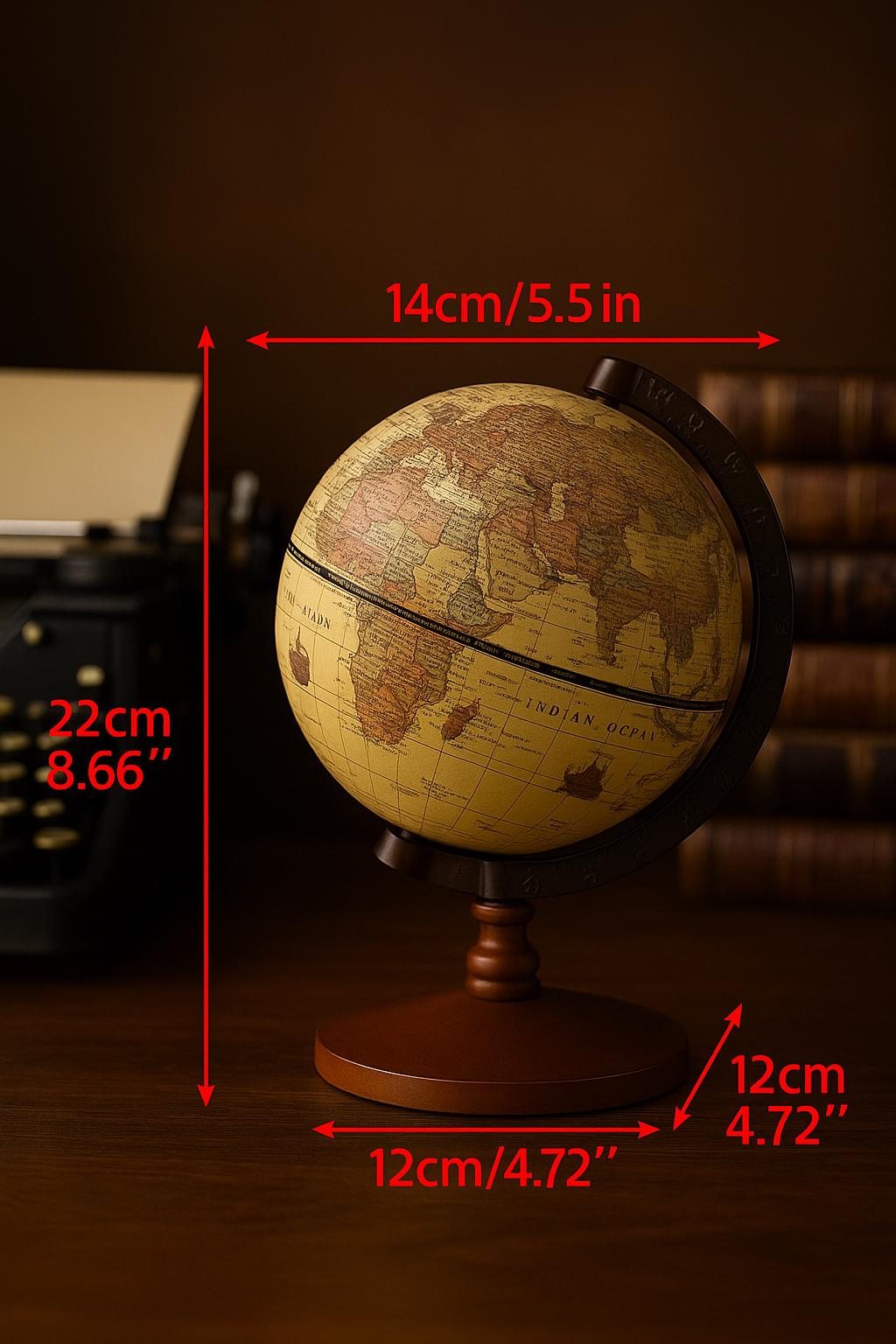 GLOBE TERRESTRE VINTAGE  | Bois Carte Vieillie Rotatif | PAPICHA H Antique Globe