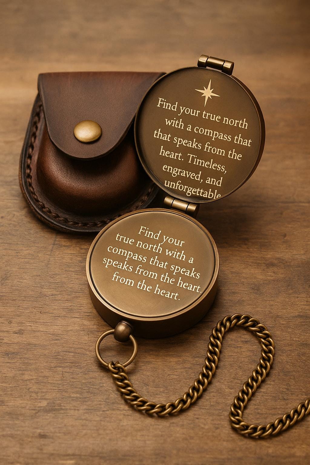 BOUSSOLE NAVIGATEUR | Laiton Gravé Étui Cuir | PAPICHA H Brass Compass
