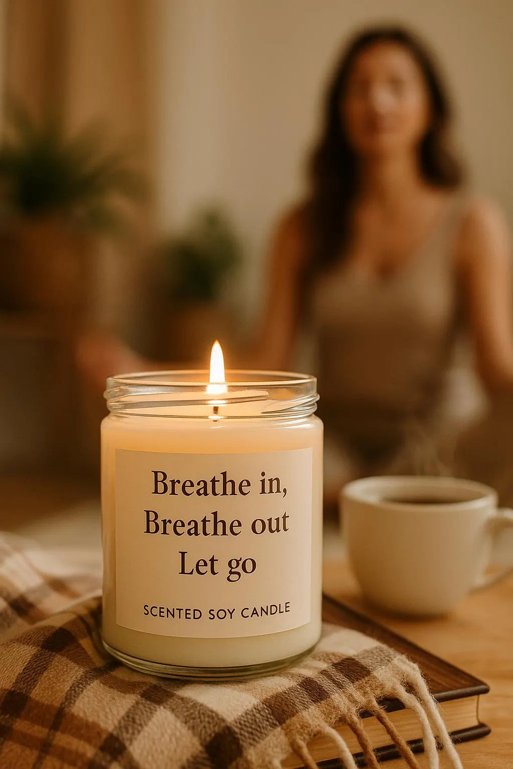 Cadeau maman, bougie parfumée personnalisée en cire de soja, slogan inspirant bien-être, ambiance cosy, idée cadeau détente et relaxation