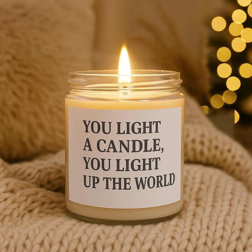 Cadeau maman, bougie parfumée personnalisée en cire de soja, slogan inspirant bien-être, ambiance cosy, idée cadeau détente et relaxation