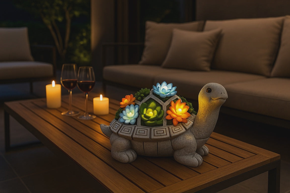 Solar LED Turtle Light - Illuminated Succulent Garden Decor | 8H Auto Lighting Waterproof - Papicha H