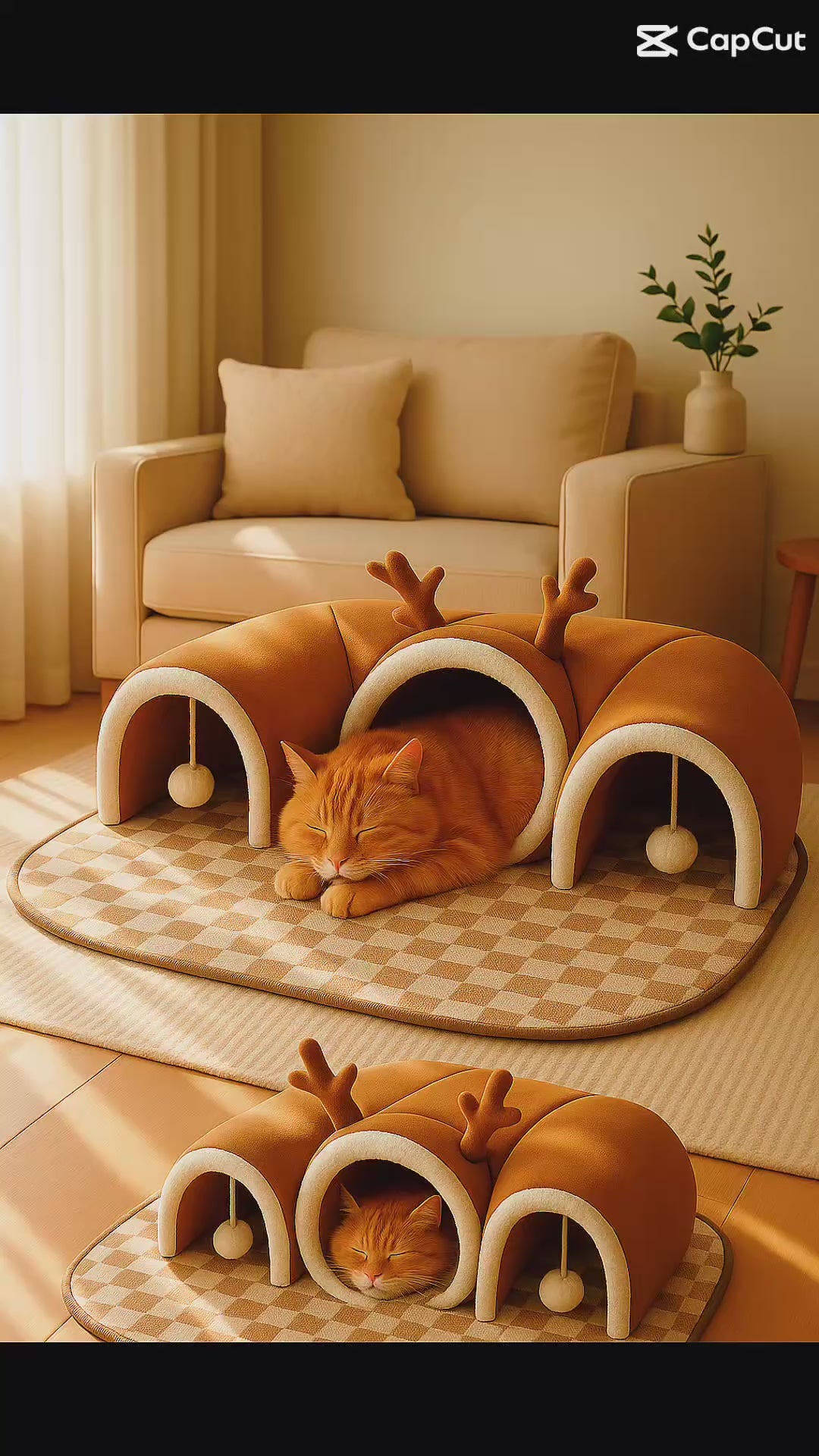 Reindeer Cat Tunnel 3-in-1 - Cozy Playhouse Bed Hideout | Cat Play House - Papicha H