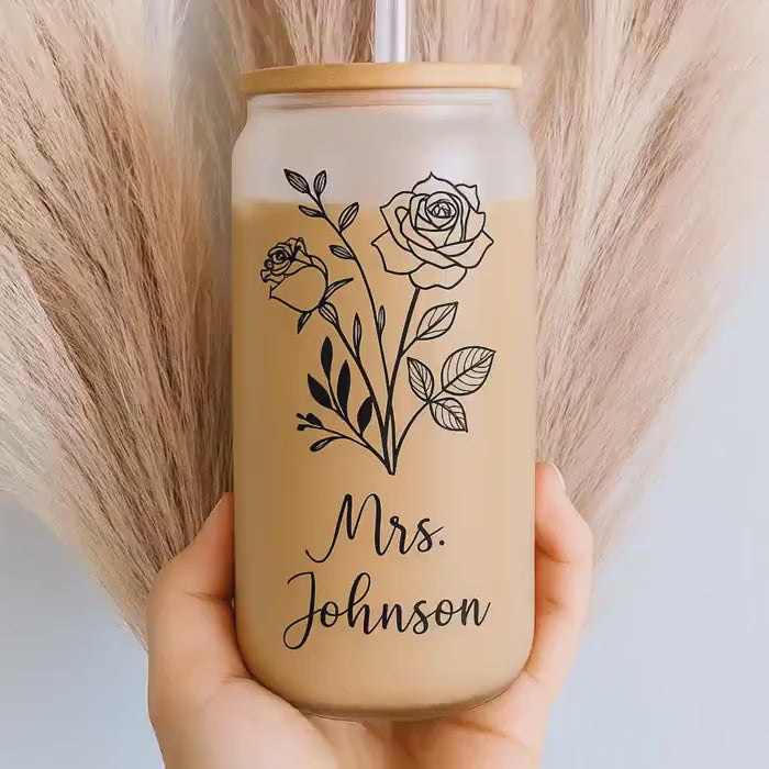 GOBELET VERRE PERSONNALISÉ | Design Floral 16oz | Glass Tumbler PAPICHA H