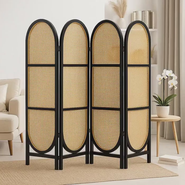 PARAVENT ROTIN LUXE  | 4 Panneaux Noir | PAPICHA H Room Divider