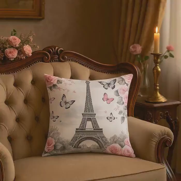 COUSSIN PAPILLON VINTAGE  | Tour Eiffel 45x45cm | PAPICHA H Butterfly Pillow