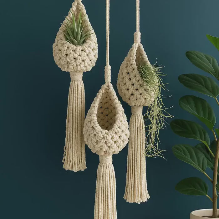 SUSPENSIONS PLANTES MACRAMÉ | Set 3 Coton Naturel | Plant Holders PAPICHA H